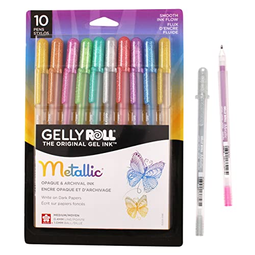 Sakura Gelly Roll Metallic Gel Pens - Pens for Scrapbook, Journals, or Drawing - Colored Metallic Ink - Medium Line - 10 Pack - 1 count (Pack of 1) - Metallic 10-Pc Set