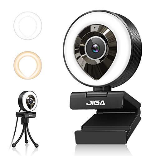 JIGA Streaming Webcam with Dual Microphone 1080P Adjustable Right Light Pro Web Camera Advanced Auto-Focus with Tripod Zoom Camera Gaming Webcam for Xbox Facebook YouTube Streamer Conferencing - Black