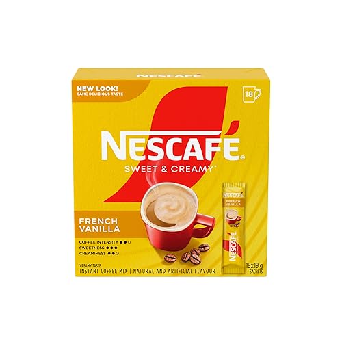 NESCAFE Sweet & Creamy French Vanilla Instant Coffee Mix, Single-serve Sachets Containing Coffee, Coffee Whitener & Sugar, Just Add Hot Water, 100% Responsibly Sourced Coffee, 351 g
