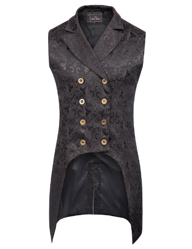 Paul Jones Mens Gothic Steampunk Double Breasted Vest Brocade Waistcoat PJ0081 - Black Small