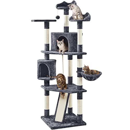 Yaheetech Multi-Level Cat Trees Cat Towers 79in Cat Tree for Indoor Cats with Sisal-Covered Scratching Posts, Plush Perches and Stable Condo for Kittens, Cats and Pets, Dark Gray - Dark Gray