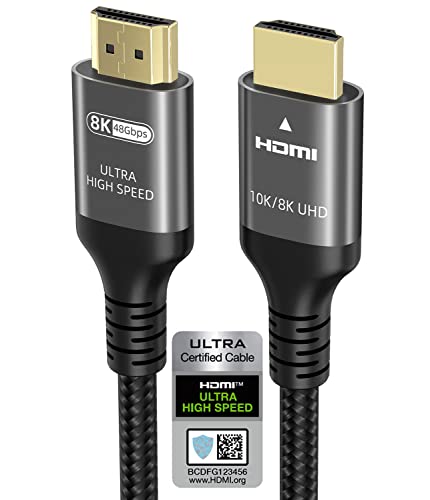 10k 8k 4k HDMI Cable 6.6 FT, Certified 48Gbps 1ms Ultra High Speed HDMI 2.1 Cable 4k 120Hz 144Hz 8k 60Hz 12bit ARC eARC DTS:X Dolby Atmos HDR10 Compatible for Mac Soundbar Gaming PC RTX3090 PS5 4 Xbox - 6.6feet/2m