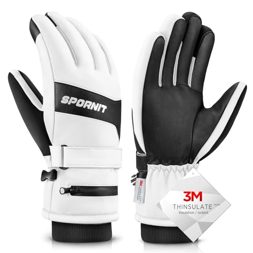 SPORNIT -20℉ Winter Gloves for Extreme Cold Weather with 3M Premium Insulation, 5-Layer Fabric Warm Snow Ski Gloves for Men Women, Windproof & Waterproof Thermal Gloves Touchscreen Compatible - X-Large - white