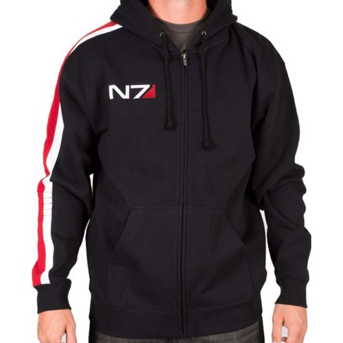 Mens N7 Fleece Hoodie Mass 3 Commander Shepard Costume Cosplay Black Video Game Jacket - X-Large Black N7 Hoodie
