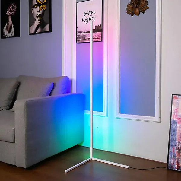 TACAHE Corner Floor Lamp - RGB Color Changing Mood Lighting, Dimmable LED Modern Floor Lamp with Remote, 56" Metal Standing Lamp for Living Room, Bedroom 20W - White