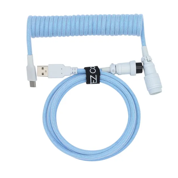 Tez Cables E-Series Custom Coiled Aviator Keyboard Cables (3.25 ft, USB-C Painted GX-16, Blue)