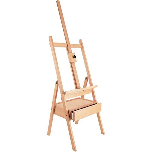 Kurtzy 190 cm(75 inches) Wooden H-Frame Studio Easel with Artist Storage Drawer - Adjustable to High - Large Art Easel with Canvas Holder - Sturdy Beechwood - Display Paintings & Portraits