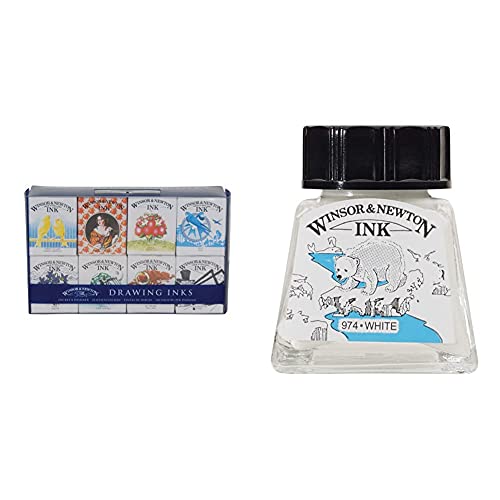 Winsor & Newton, Drawing Inks, Henry Collection Ink Pack, 8x14ml Bottles and 14ml Drawing Ink Bottle - White - + Ink Bottle - White