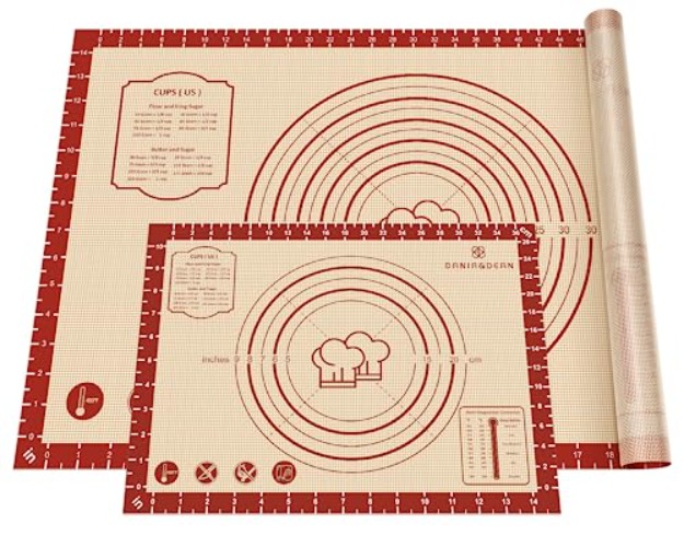 2 Pack Non Stick 26''x16'' Extra Large Thick Silicone Pastry Mat and 11''x16'' Cooking Mats, Double Measures Scale for Non-slip Silicone Baking Sheet,Counter Mat, Dough Rolling, Reusable Bakeware Mats - Red - 26*16inch+11*16inch