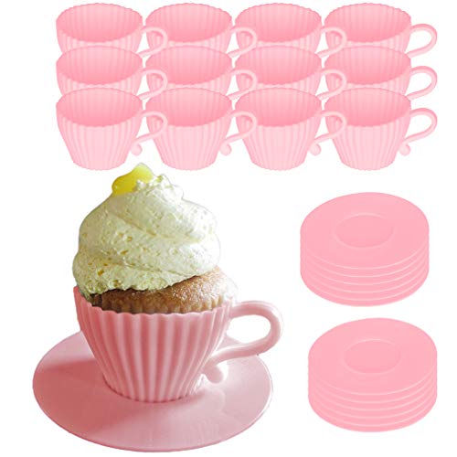 Evelots Teacup Silicone Cupcake Liners & Saucers