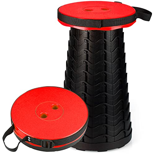 Auspicious Tragbarer Klapphocker - Teleskophocker Höhenverstellbar Faltbar,Einziehbarer Hocker,Leichter Campinghocker für Camping Wandern Angeln BBQ Drinnen Küche,Belastung 397 lb(Rot) - Rot