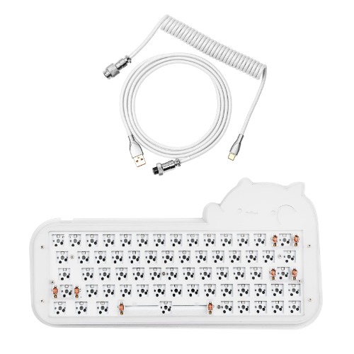 EPOMAKER Mini Cat 64 60% Wired Mechanical Gaming Keyboard KIT with Mix Coiled USB A Cable (White) - 