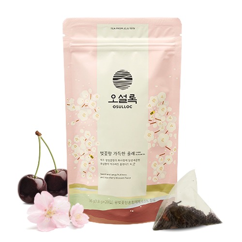 OSULLOC Cherry Blossom Tea (Floral, Sweet cherry scent) | Korean Premium Blended Tea Bag | Sweet Fruit Tea | 20 Count Tea Bags, 1.27oz - Cherry Blossom Tea