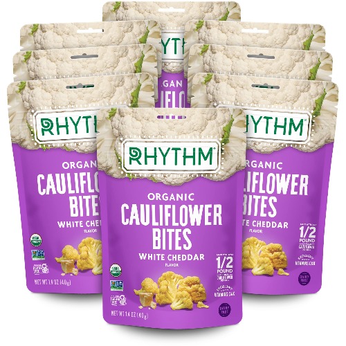 Rhythm Superfoods Crunchy Cauliflower Bites - Organic & Non-GMO, Vegan, Gluten-Free, Vegetable Superfoods - White Cheddar, 1.4 Oz (Pack Of 8) - White Cheddar 1.4 Ounce (Pack of 8)