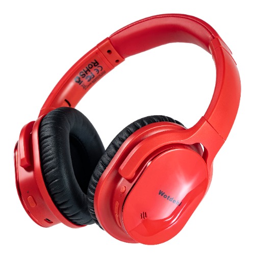 Wotdehi Active Noise Cancelling Headphones, Deep Bass Wireless Headphone, Noise Reduction Headsets with Voice Assistant, Memory Protein Earpads 30 Hours Playtime for Travel/Home/Office-Red - Red