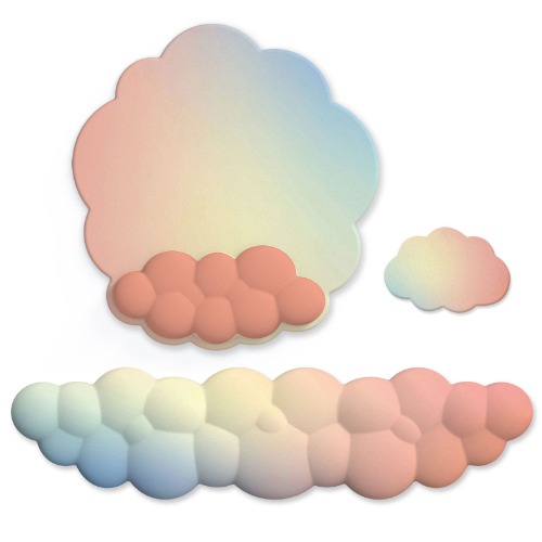Pastel Ergonomic Cloud Ombre Keyboard Pad, Wrist Pad & Coaster Set - Blue Yellow & Peach