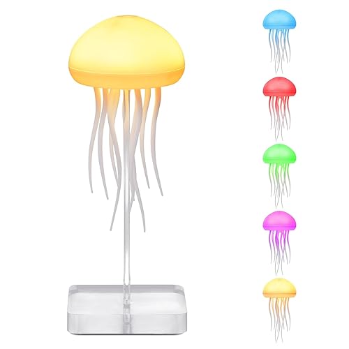 Jellyfish Lamp, Voice Control Jellyfish Lamp with Dancing Legs, RGB Gradient Jellyfish Bedside Lamp, Rechargeable Jellyfish Table Lamp with Touch Sensor, Christmas Gifts (Hanging + Base) - Hanging + Base