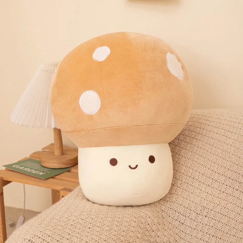 Colorful Cozy Pastel Mushroom Plushie Toy - ligt brown / 23cm