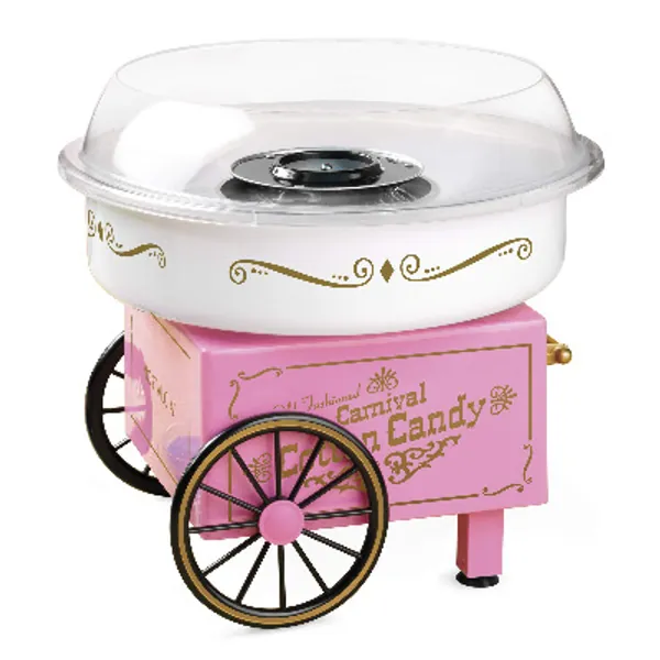 Nostalgia PCM306PK Vintage Hard and Sugar Free Countertop Original Cotton Candy Maker, Includes 2 Reusable Cones, Scoop – Pink