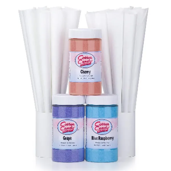 Cotton Candy Express 6006 Fun Pack | Kit Features Cherry, Blue Raspberry  Grape Floss Sugars (11 oz Each) , 3 Flavors with Cones