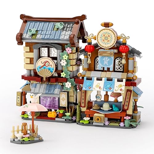 Chinese Street View Grocery Store Mini Building Blocks, MOC Creative Building Toys Model Set for Girls 6-12 Years Old, 970 PCS Simulation Architecture Construction Toy, Gift Idea for Adults