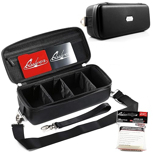 Quiver Time Black Bolt Card Carrying Case - Durable Trading Card Storage Holder Ideal for TCG Cards, MTG, Deck Boxes, Includes Straps, Dividers and 100 Apollo Card Sleeves - Black - Bolt Card Carrying Case