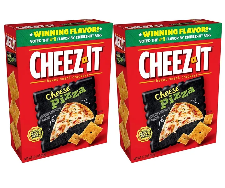 Baked Snack Crackers, Cheez It Cheese Pizza Flavor Made with Real Cheese, Delicious Snack to Share with the Whole Family, Pantry Staples for 2 Packs of 12.4 Oz - 