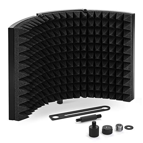 TONOR Microphone Isolation Shield, Studio Mic Sound Absorbing Foam Reflector for Any Condenser Microphone Recording Equipment Studio, Black - Black