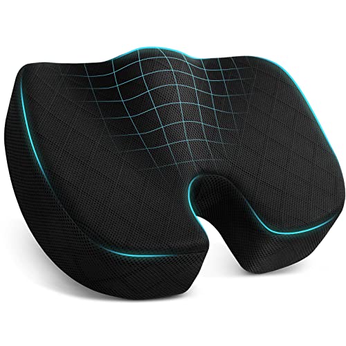 TushGuard Office/ Car Seat Cushion, Non-Slip Sciatica & Back Coccyx Tailbone Pain Relief Chair Pad, Memory Foam Butt Pillow for Computer Desk, Wheelchair, Driving (Black) - Large - Black