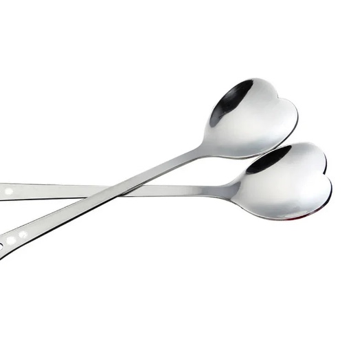 Stainless Steel Heart-shaped Kawaii Cute Coffee Sugar Spoons - silver