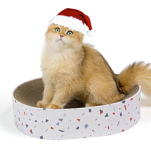 Conlun Cat Scratcher Cardboard,2 in 1 Oval Cat Scratch Pad Bowl Nest for Indoor Cats Grinding Claw,Round Cat Scratching Board Corrugated Lounge Cat Beds&Furniture Protector for Couch & Carpets & Sofas - Gravel