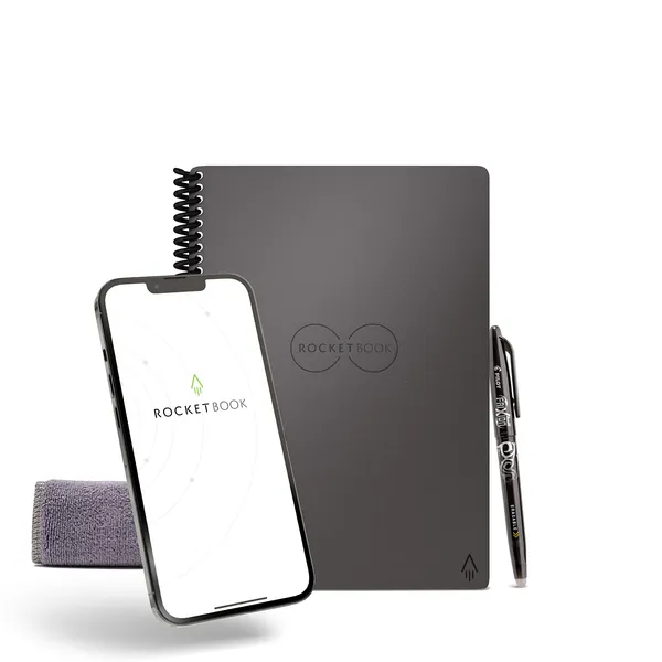 Rocketbook Smart Reusable Notebook - Dot-Grid Eco-Friendly Notebook with 1 Pilot Frixion Pen & 1 Microfiber Cloth Included - Deep Space Gray Cover, Executive Size (6" x 8.8") - Executive Deep Space Gray