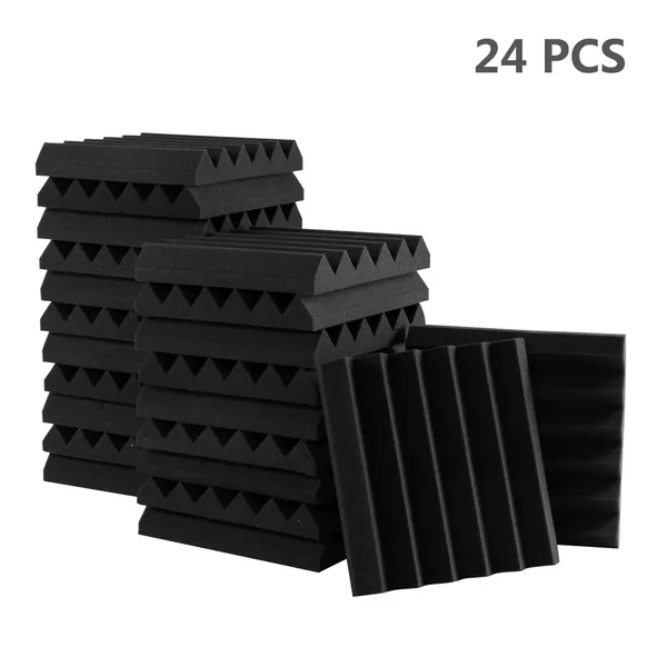 Free shipping 24pcs 12x12x2 Acoustic Foam Panel Wedge Studio Soundproofing Wall Padding Black  YJ