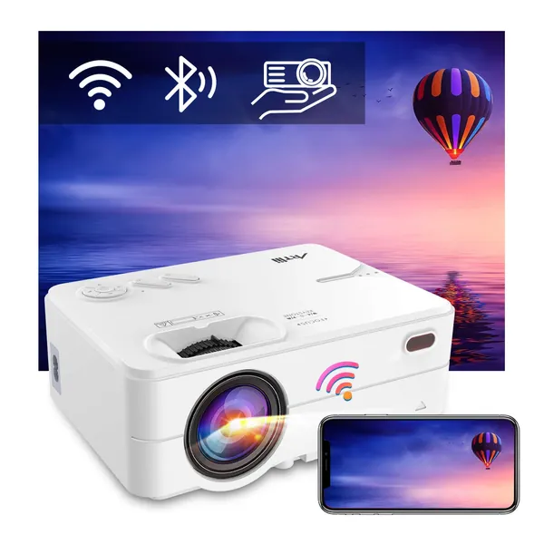 Artlii Enjoy2 Mini Bluetooth Projector, 2.4G WiFi, 1080P Supported, 120 ANSI, 300'' Display, Zoom, Keystone, WiFi Screen Mirroring, Portable Movie Projector Compatible with TV Stick, HDMI, Phone, PC