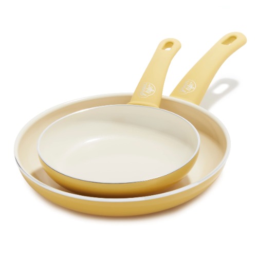 GreenLife Soft Grip Healthy Ceramic Nonstick, 7" and 10" Frying Pan Skillet Set, PFAS-Free, Dishwasher Safe, Yellow