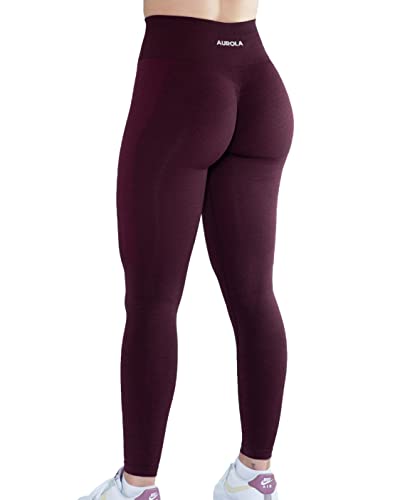 AUROLA Workout Leggings for Women Seamless Scrunch Tights Tummy Control Gym Fitness Girl Sport Active Yoga Pants - Medium - Black Cherry