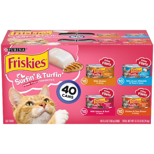 Friskies Purina Wet Cat Food Variety Pack - Prime Filets Variety Pack 5.5 Ounce (Pack of 40)