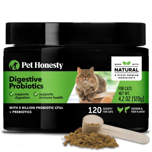 Pet Honesty Digestive Probiotics Max Strength for Cats Supplement - Bowel Support, Probiotic for Cats, Helps Maintain Gut Health, Supports Digestion, Immunity & Overall Health - 120 Scoops - Chicken & Fish - Cat