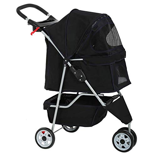 BestPet 3 Wheels Pet Stroller Dog Cat Cage Jogger Stroller for Medium Small Dogs Cats Travel Folding Carrier Waterproof Puppy Stroller with Cup Holder & Removable Liner,Black - Black