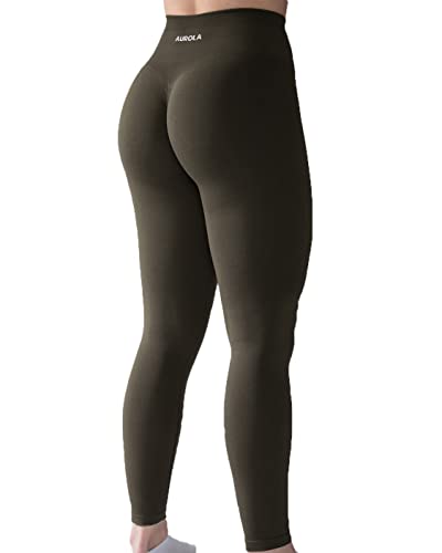 AUROLA Workout Leggings for Women Seamless Scrunch Tights Tummy Control Gym Fitness Girl Sport Active Yoga Pants - Medium - Dark Olive