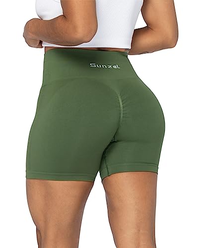 Sunzel Butt Scrunch Seamless Shorts, Womens 5 Inch Workout Shorts High Waist Stretch Booty Short for Gym/Yoga/Running/Biking - Medium - Bronze Green'
