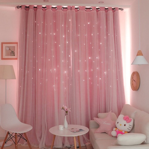 Twinkle Twinkle Little Star Curtains - Pink / W70xL130cm