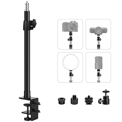 Tinpops Camera Desk Mount Stand, 15.5-21.5" Adjustable Desktop C-Clamp Mounting Stand, Aluminum Tabletop Light Stand with 1/4'' Screw Tip for DSLR Camera, Photography Video Light, Live Streaming - 15.5-21.5 Inch
