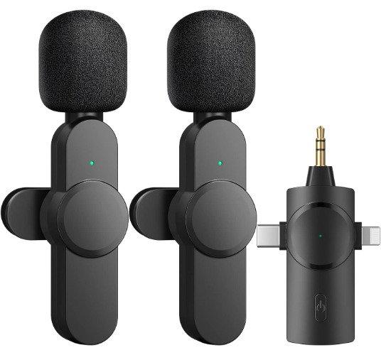 AIKELA Dual Wireless Lavalier Lapel Microphone for iPhone, Android, Camera-Cordless Double Mics Plug-Play 2.4G Ultra Low Delay Built-in Noise Reduction Chip 7H Long Working Time for Two-Person Creator - AP031-2