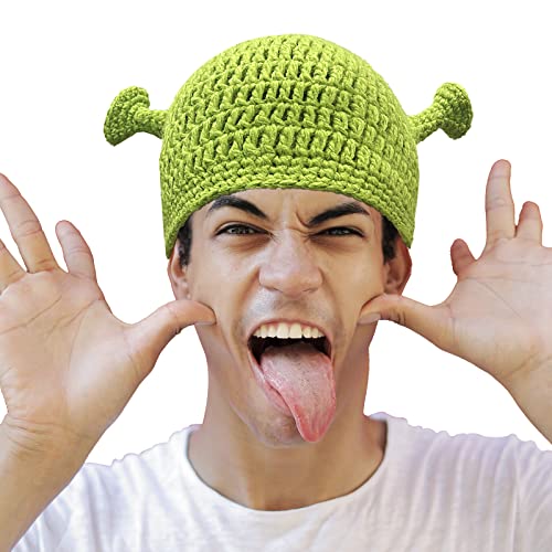 Union Power Shrek Hats with Ears, Adult Cosplay Prop Halloween Cosplay, Green Beanie Hat Gifts