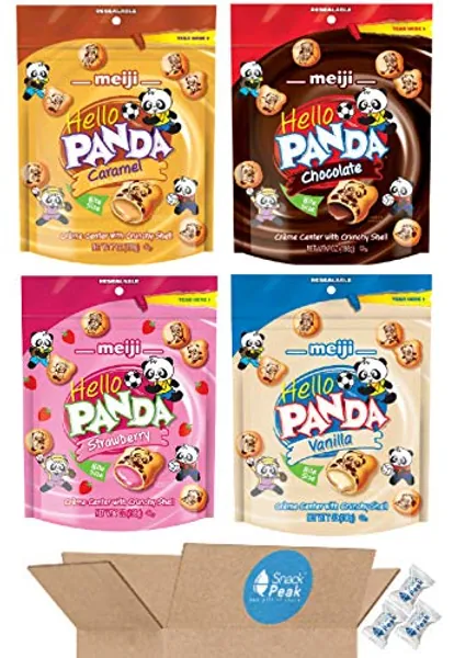 Meiji Hello Panda Variety Snack Peak Gift Box (4 flavors – 7 oz each): Chocolate, Caramel, Vanilla, and Strawberry