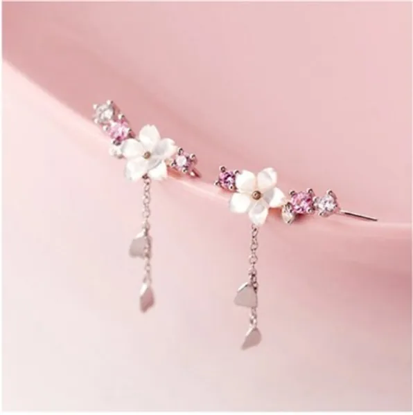 Cherry Blossom Shell Pink Gemstone Earrings Pink Sakura | Etsy