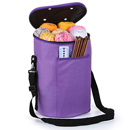 LEMESO Yarn Storage Bag, Knitting Bags and Totes Organizer for Crochet Beginners, Large Capacity Knitting Supplies, Purple