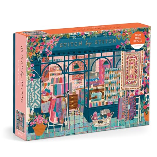 Galison Stitch by Stitch – 1000 Piece Puzzle Fun and Challenging Activity with Bright and Bold Quilting and Crafting Themed Storefront Artwork for Adults and Families