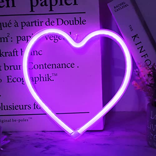 Vicila Purple Heart Neon Signs Halloween Decorations, Love Shaped Neon Lights USB/Battery Operated Night Lights for Girl’s Bedroom, Wall, Festival, Party, Christmas Decor-Heart(Purple) - Purple
